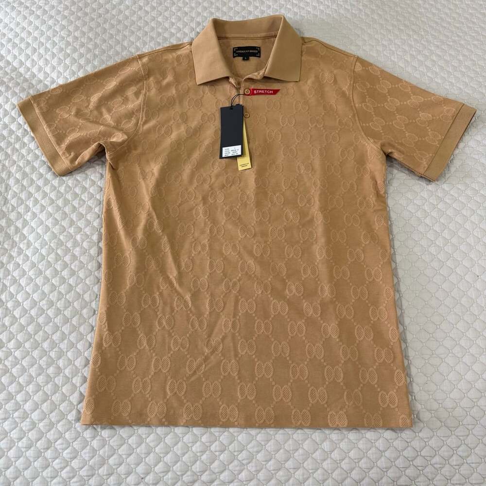 American Breed Luxury Pattern Polo Shirt Khaki Size L Stretch